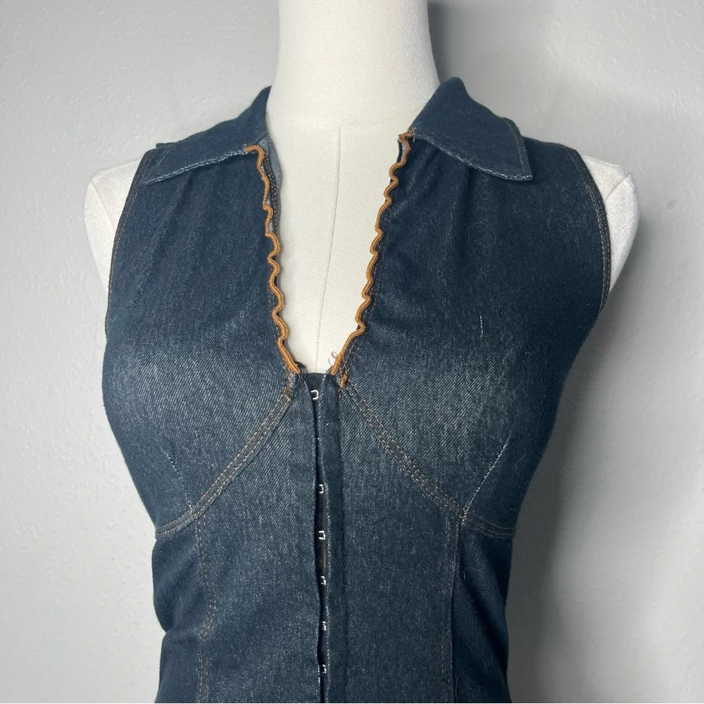 Y2K Vintage Moa Moa Demin Collared V Neck Corset Top Boho Western Going Out - Picture 3 of 8
